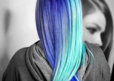 Las Vegas hair stylist - long blue and teal hair