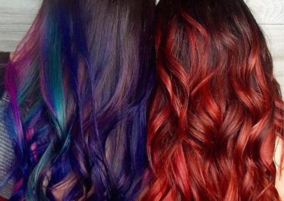Las Vegas hair stylist - long rainbow hair and long red hair